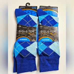 NWT 》2×《 MEN'S GOLD TOE GOLF SOCKS BLUE ARGYLE PRINT!